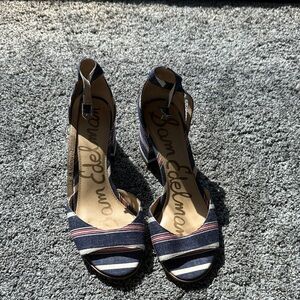 Sam Edelman Navy and Red Striped Heels